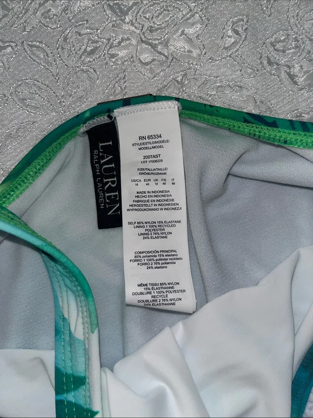 Ralph Lauren Teal & Green Tropical Leaf One-Piece Swimsuit - Picture 6 of 9